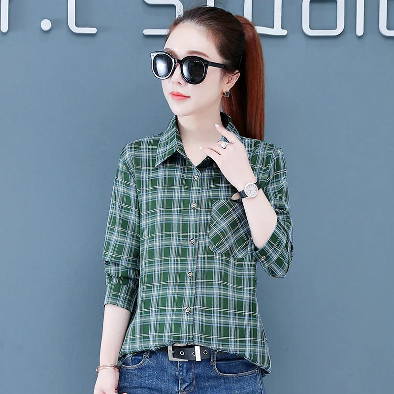 Women'S Fashion Korean Loose Casual Versatile Long Sleeved Top Female Spring And Autumn New Temperament Checkered Shirt Lady
