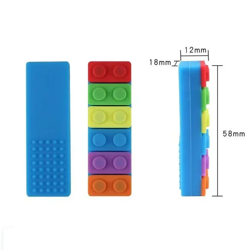 1Pc Sensory Chew Necklace Brick Chewy Kids Silicone Biting Pencil Topper Teether Toy, Silicone teether for children with autism 5