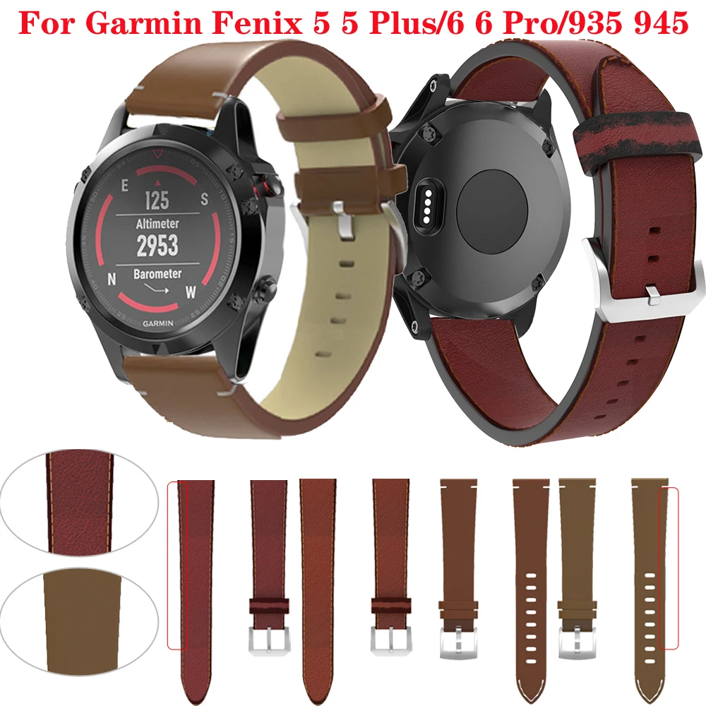 

22MM Genuine Leather Replacement Watchband Straps For Garmin Fenix 6 6Pro Wrist Band Strap For Fenix 5 5Plus Forerunner 935 945