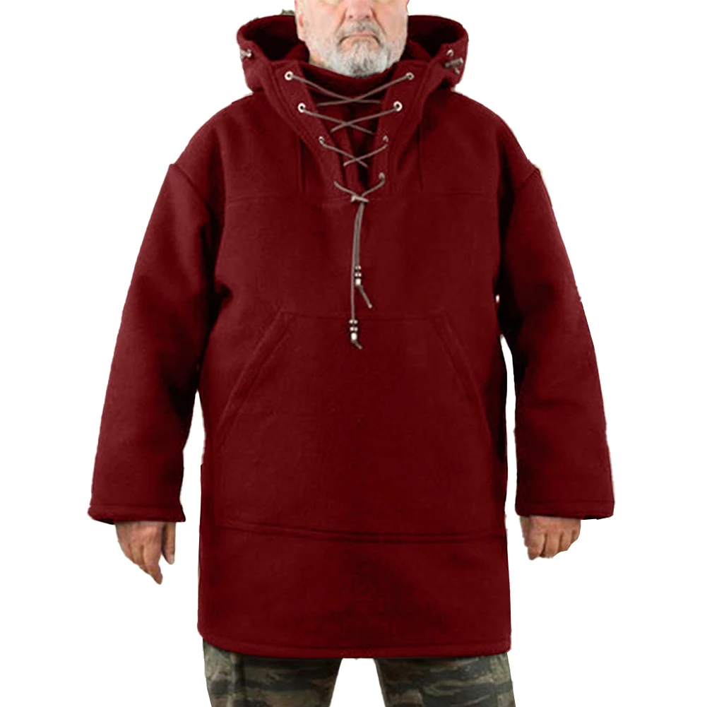 

Stay Warm and Trendy with our Mens Lace Up Neck Pullover Jacket Hoodies Available in Various Sizes and Colors