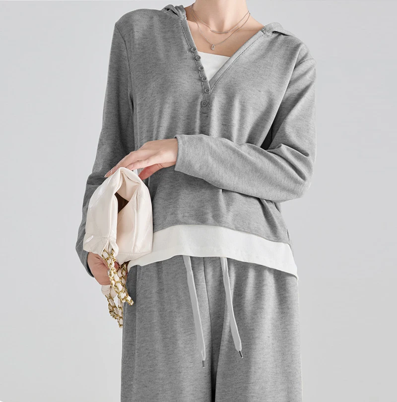 Maternity Wear Fall Winter Clothes Set Korean Fake Two Piece Tops + Wide-leg Pants 2Pcs Sport Suit Pregnant Clothes