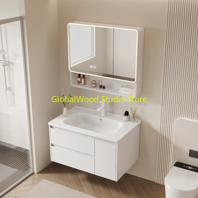 ตู้ลิ้นชัก 3 ชั้น สำหรับห้องน้ำ ชั้นวางของในห้องอาบน้ำ โต๊ะข้างเตียงพร้อมอ่างล้างหน้า เฟอร์นิเจอร์แคบสำหรับห้องน้ำ ตู้เก็บของแบบเปิด 1