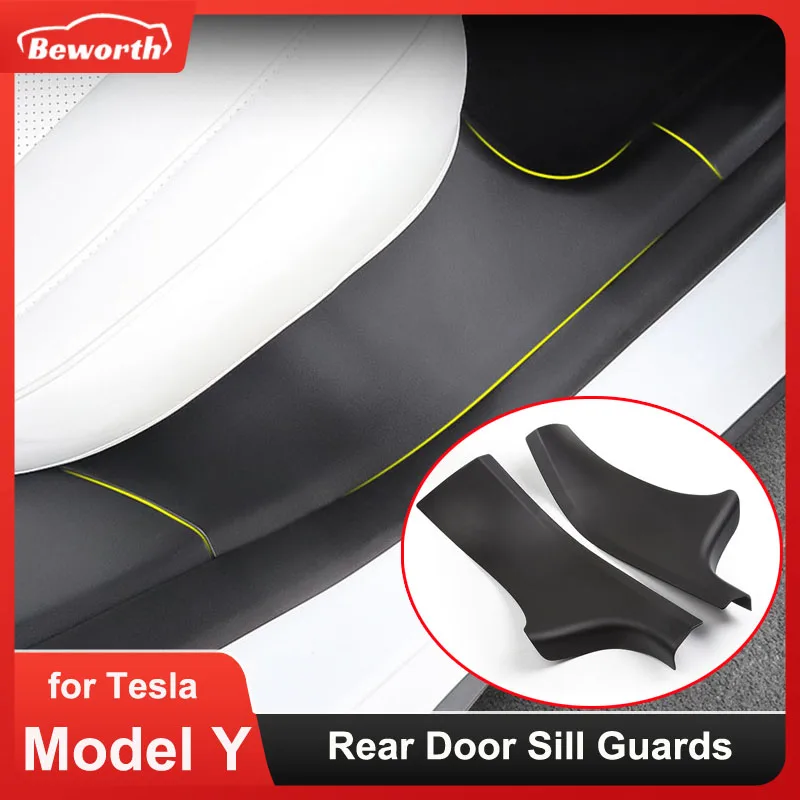 Rear Door Sill Guards For Tesla Model Y ABS Inner Protector Plate Cover Trim Car Anti-Dirty Bumper Welcome Pedal Kick Pad 2pcs door sill pads,door sill guards