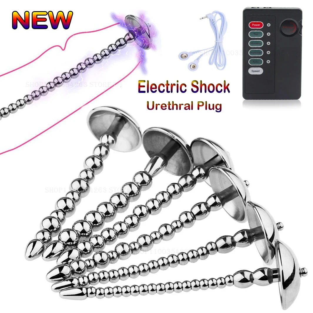 New Electric Shock Urethral Plug Male Penis Bead Dilator Stainless Urethral Catheter Bead Masturbation Sex Toys For Men