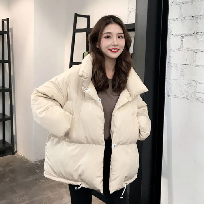 

Winter Korean stand collar women 2022 new style quilted thickened cotton jacket BF style loose cotton jacket bread jacket