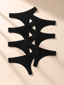 7Pcs Women Cotton Thongs Panties Striped Underwear Sexy Underpants Black Panty Soft G-Strings Plus Size Tanga Female Lingerie
