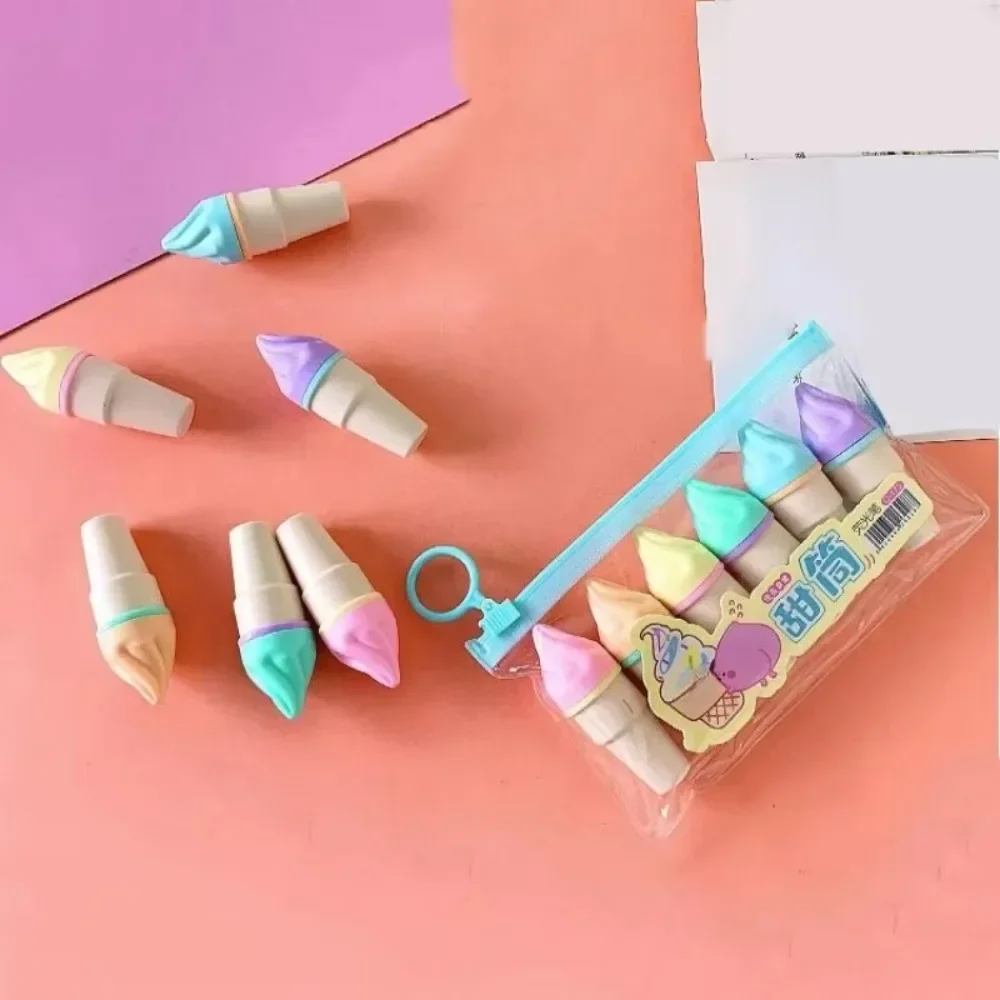 6Pcs Ice Cream Highlighters Mini Marker Pens Kid Stationery Drawing Painting Tool