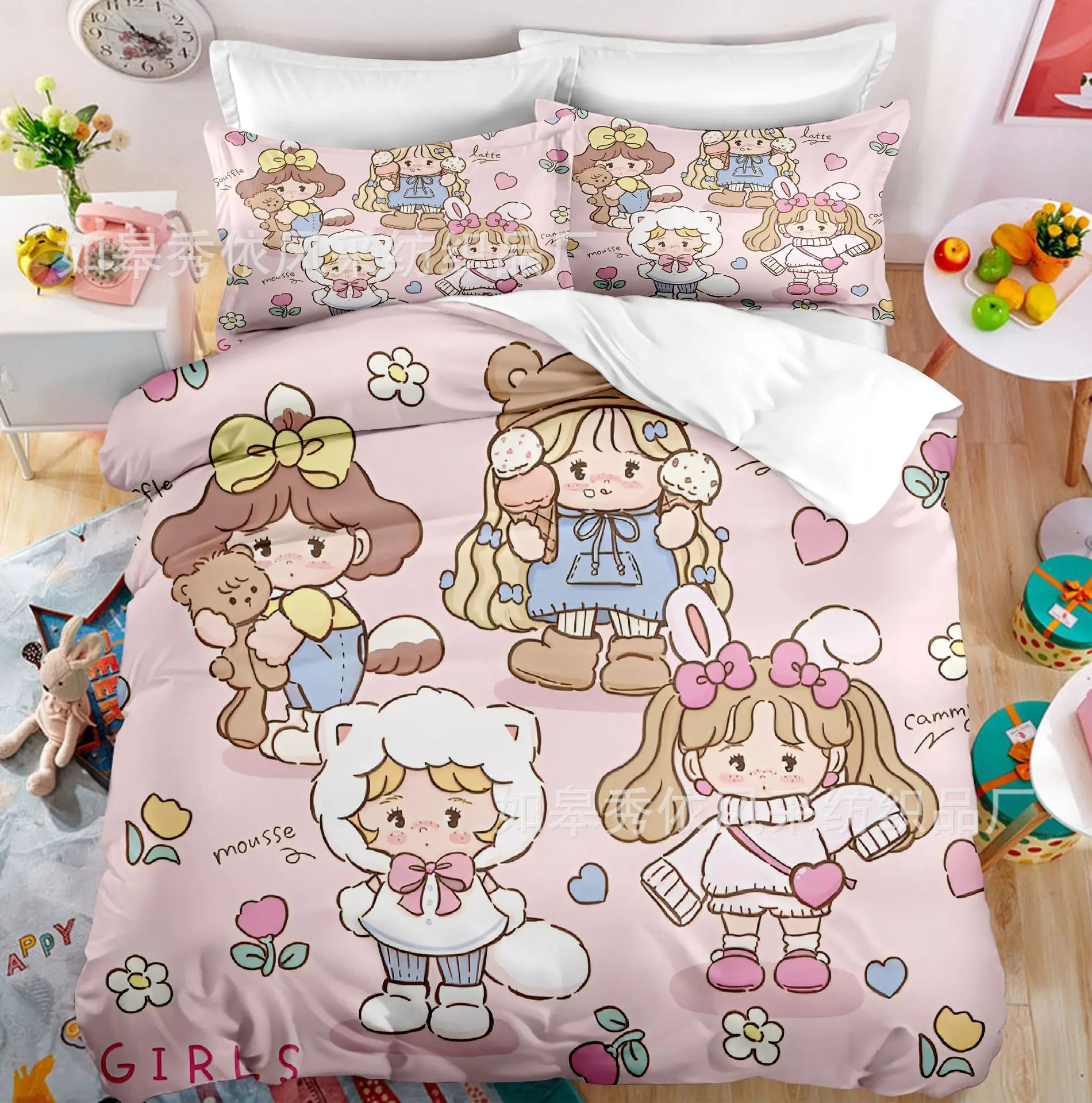 Kawaii MIKKO Bedding Sets Comforter Quilt Bed Cover Duvet Cover Pillow Case 2-3 Pieces Sets Kids Adult Size Cartoon Decoration 4