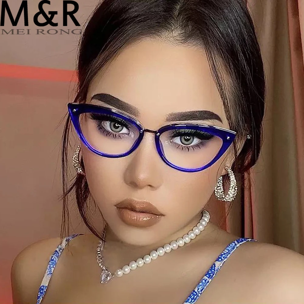 49824 Round Big Frame Cat Eye Anti Blue Light Glasses Frames Women Tr90  Fashion Computer Eyeglasses - Blue Light Blocking Glasses - AliExpress