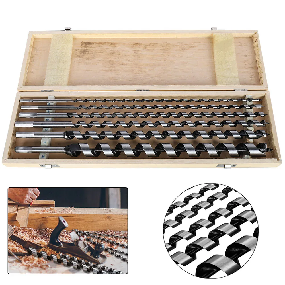 

6Pcs Wood Drill Bits Set Auger Boring 460MM Long Timber Carpentry Wood Drills For Hand Electric Drill Power Tool Accessories