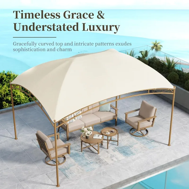 10'x13' Outdoor Gazebo,Waterproof Arc Canopy Tent with Permanent Galvanized Iron Pipe Frame 2