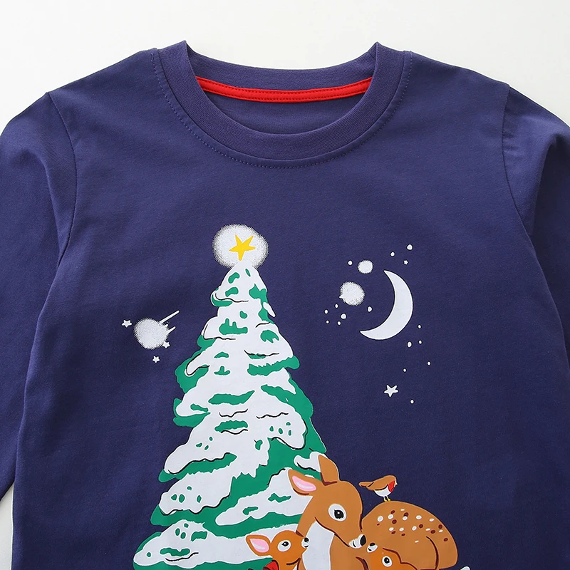 Children's Clothing 2025 Autumn Luminous Christmas Tree Deer Long Sleeves T-shirt Cotton Tops Boys Kids Clothes