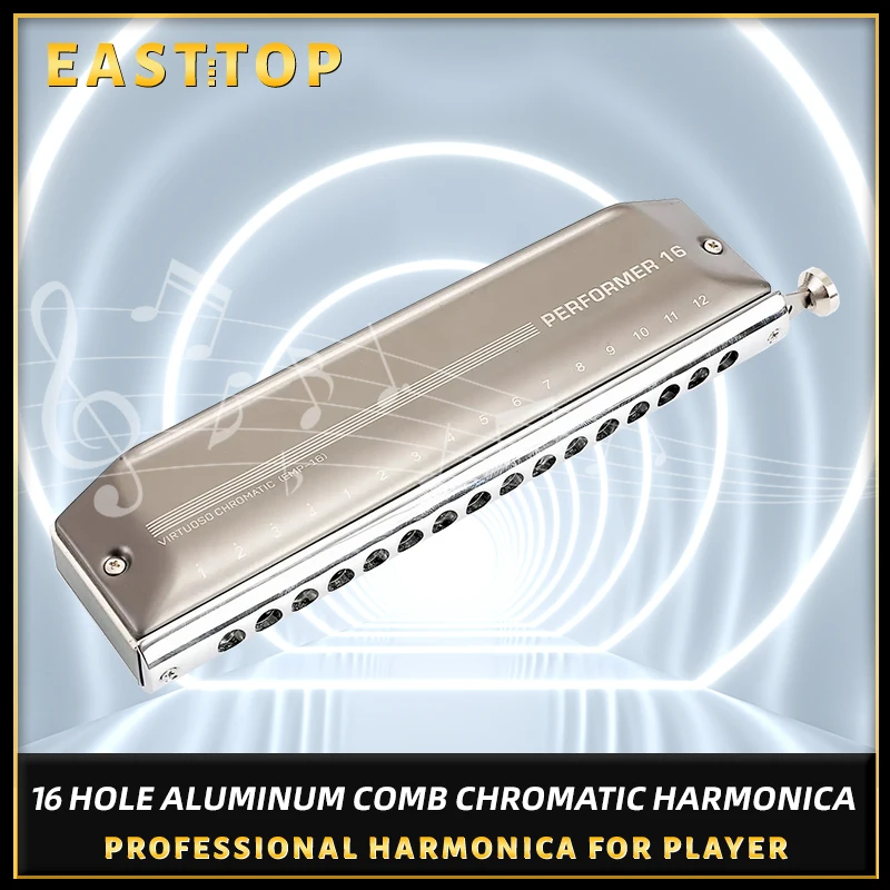 East top Chromatic Aluminum Comb Harmonica 16hole 64tone Mouth Organ Professional Harmonica For Player Gift