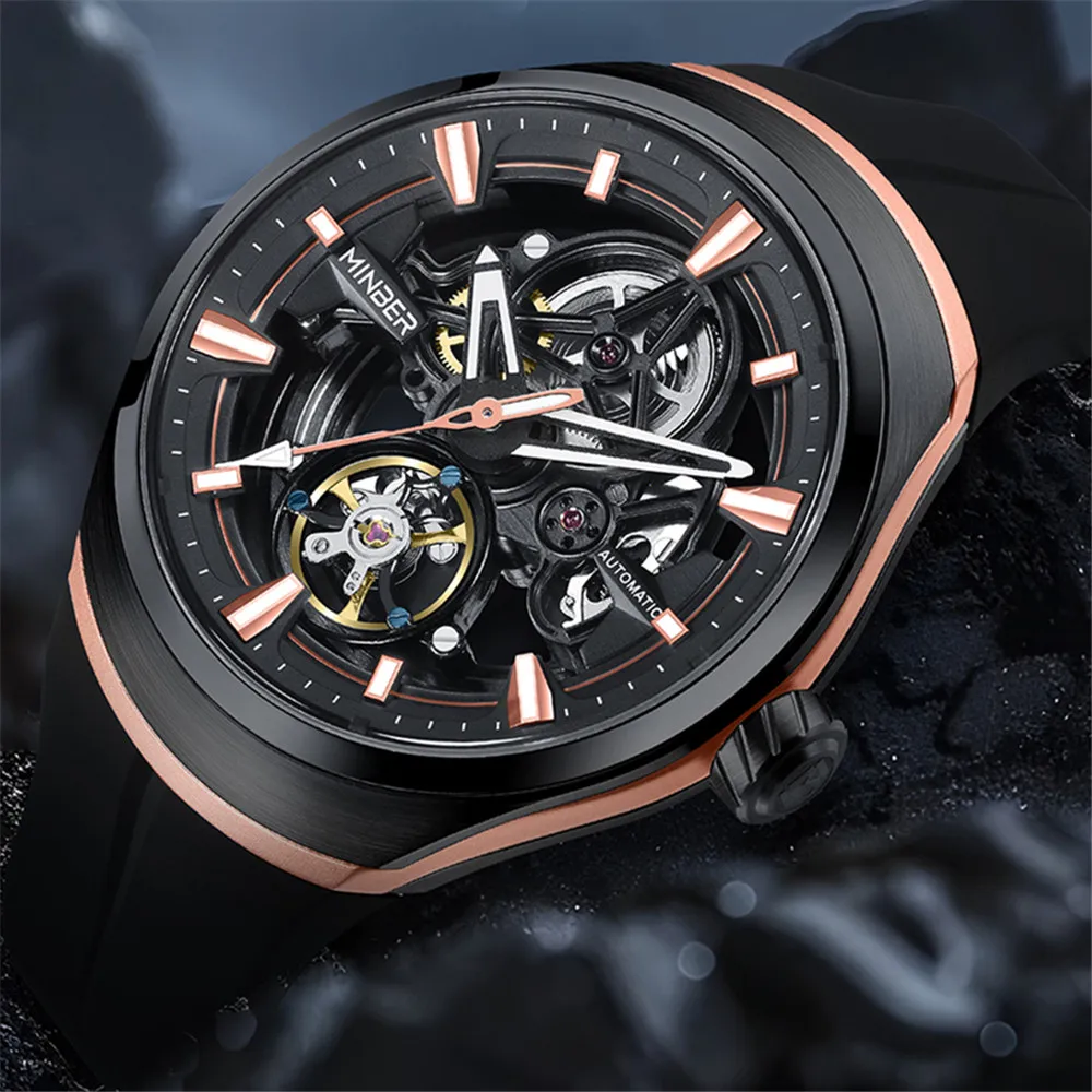 MINBER Skeleton Automatic Watch, 46mm Dial with Luminous Hands, Self Winding Watch, 3 ATM Waterproof, Stainless Steel＆TR90 Plastic Dial, M 並行輸入品 MINBER Skeleton Automatic Watch, Self Winding Watch, 43mm Dial