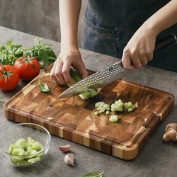 HEZHEN Premium Acacia Wood Splicing Cutting Board with Drain and Damp-Proof Features - 250x350x26mm