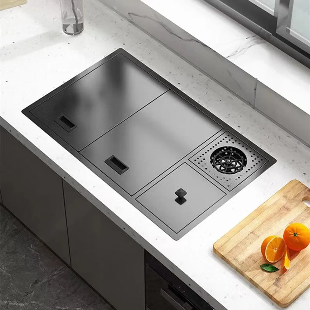 78x46cm Nano Hidden Kitchen Sink 304 Stainless Steel Cup Washer Household Washing Vegetable Basin With Trash Can