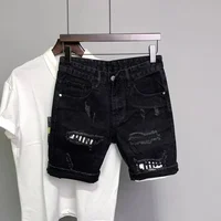 New Men's Trendy Loose Straight Leg Jeans Shorts Summer Thin Casual Five-Point Mid-Pants Hole Punching Comfortable Lightweight