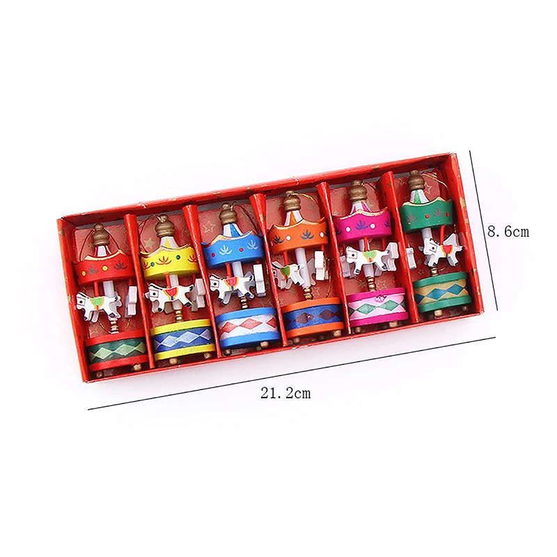 Christmas Decoration Mini Carousel Horse Pendant Ornaments Pendant Wooden Xmas Children Favor Toy Festival New Year Gifts 6X
