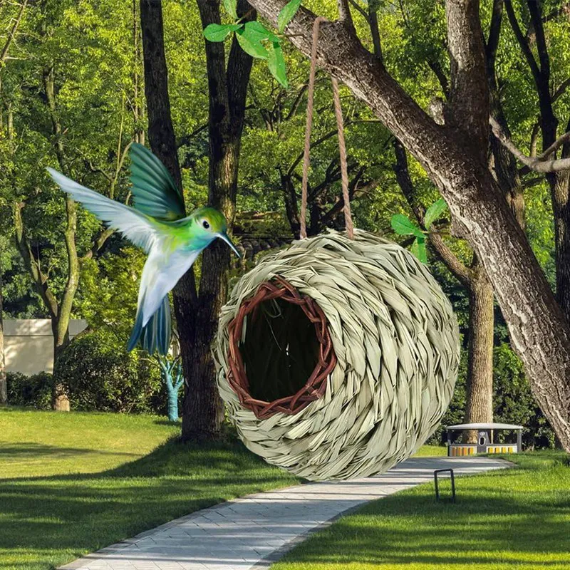 Ball Shaped Grass Woven Birds Nest Early Childhood Education Handmade DIY Weaving Bird House Horticultural Decor 1PC