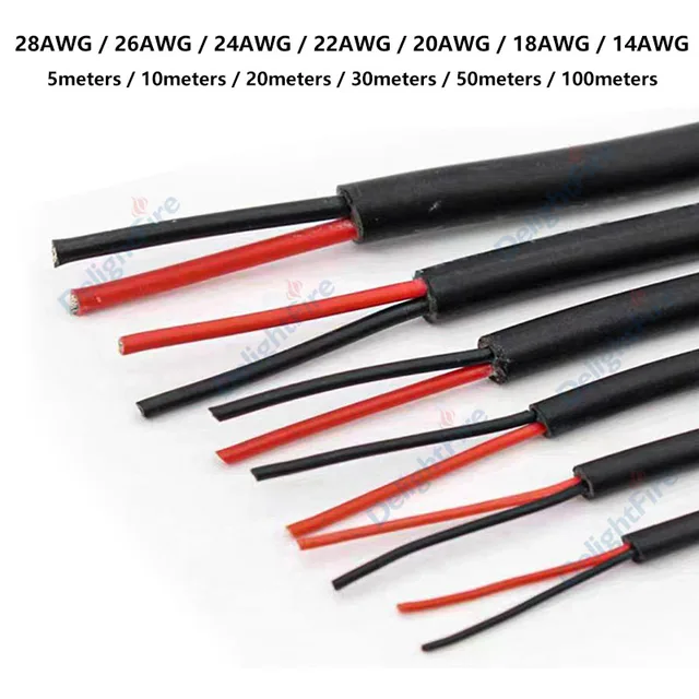2Core ลวด 28 26 24 20 18 16 14 22AWG Sheathed สายยืดหยุ่นฉนวน 12V LED สําหรับ LED Strip Light ลําโพงเสียง 1