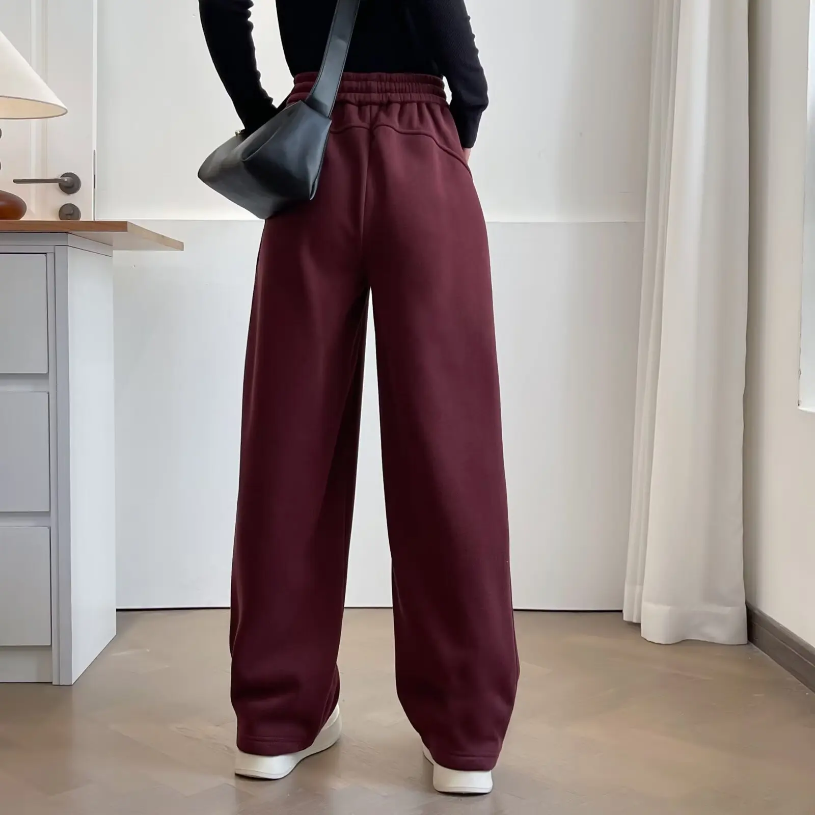 Winter New Style Simple Commuting Fleece Cover Casual Long Straight Trousers XXXXL Fashion Plus Size Women's Wide Leg Pants 8032