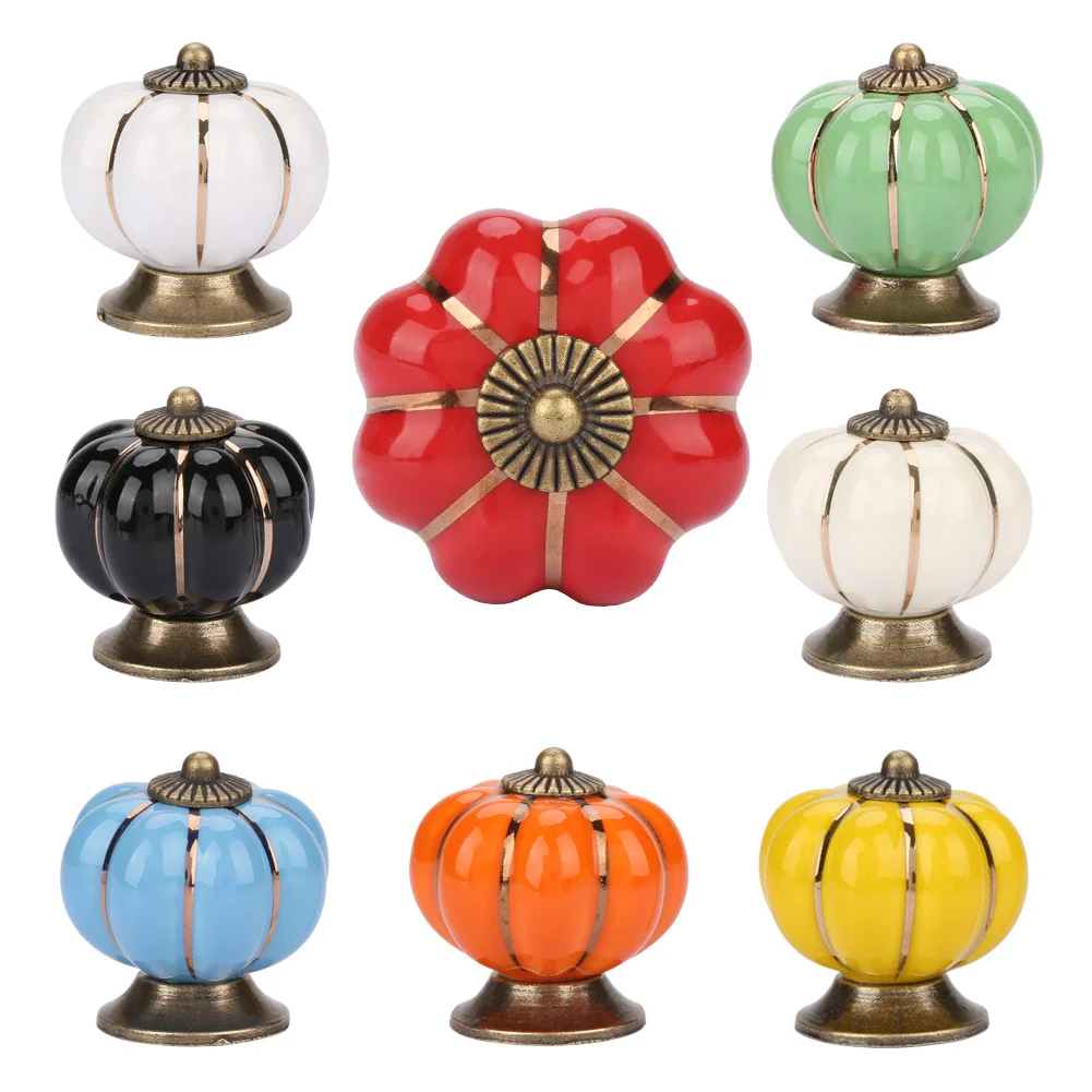 Ceramic Pumpkin Knobs European Style Handle Pull for Room Cabinet Drawer Furniture