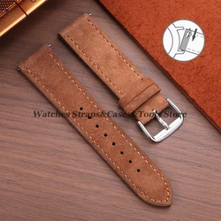 Classic Suede Leather Quick Release Watchband with Cowhide Stitching - Universal Sport Bracelet - 20mm (Brown - Silver)