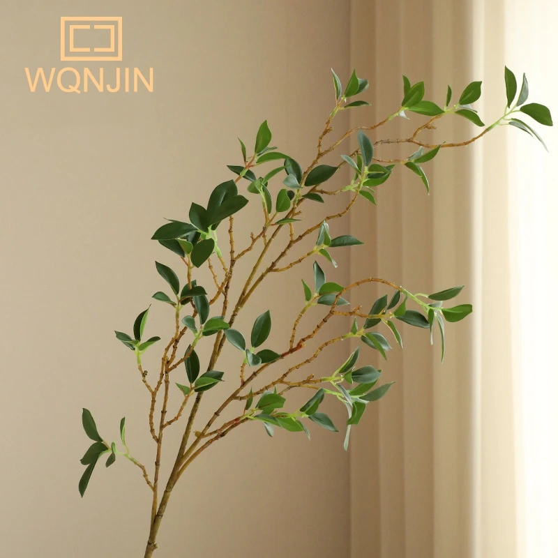 1PC Simulation Plant Long Branches Green Plants, Home Decoration Soft Adhesive Leaves Simulation Shooting Background