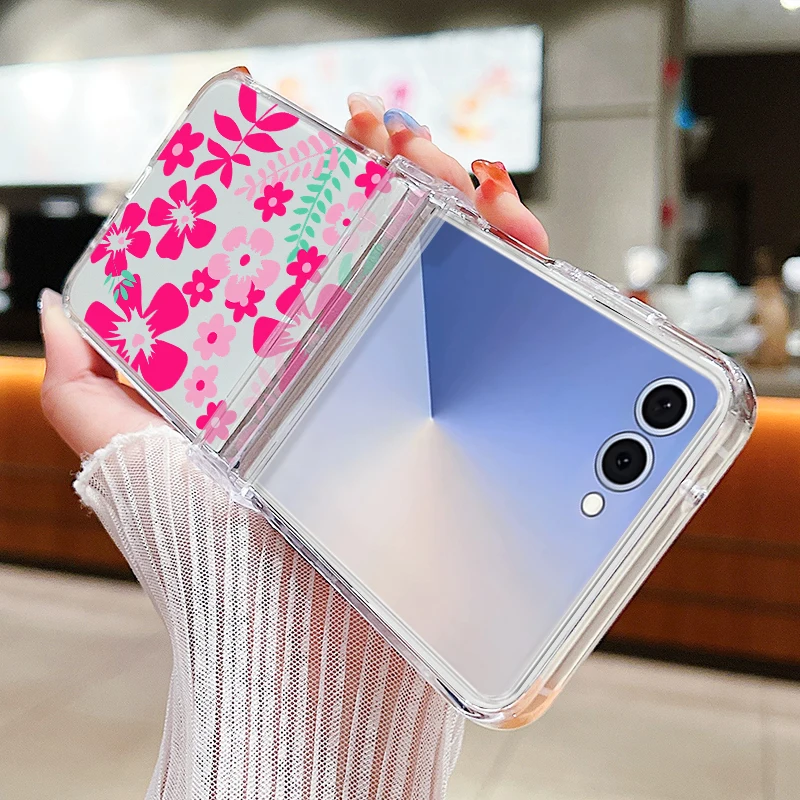 Colorful Flowers Transparent Shockproof Folding Phone Case
