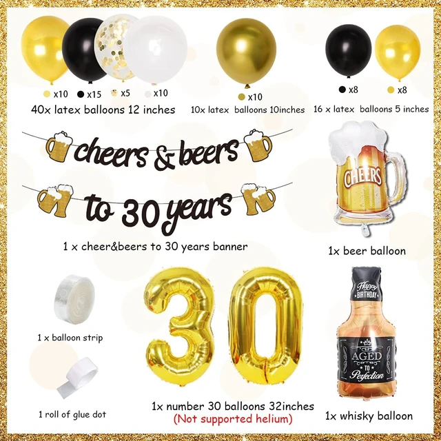 Decorazioni per il 30 ° compleanno a tema birra Cheers Beers To 30 Banner  Kit ghirlanda di palloncini in oro nero per uomo decorazioni per feste di 30  anni - AliExpress