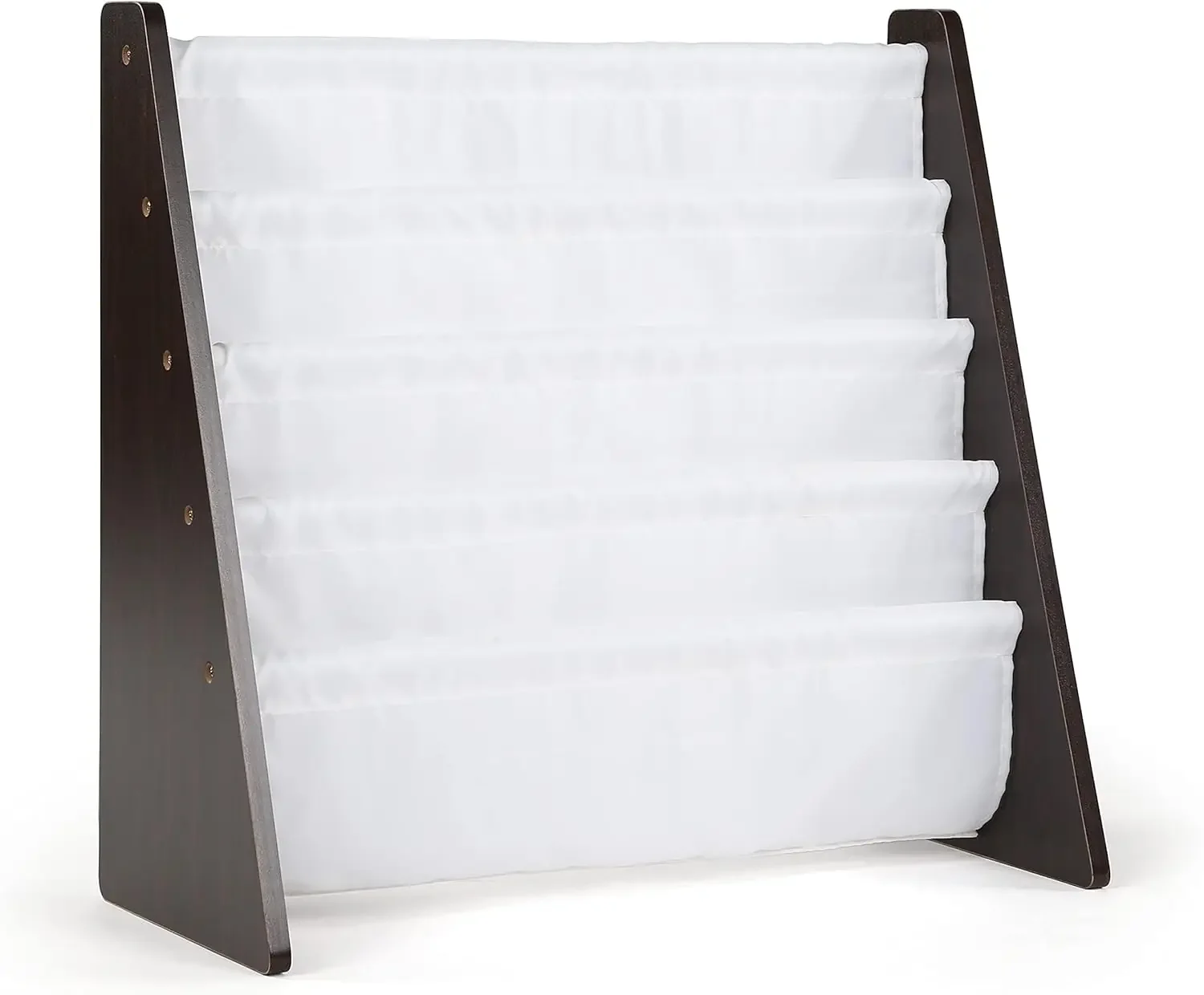 Wood/White - Premium Book Shelf for Kids Rooms with Four Deep Pockets - Toddler Sling Book Rack with Deep Sleeves 2