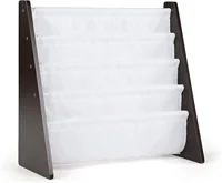 Wood/White - Premium Book Shelf for Kids Rooms with Four Deep Pockets - Toddler Sling Book Rack with Deep Sleeves 2