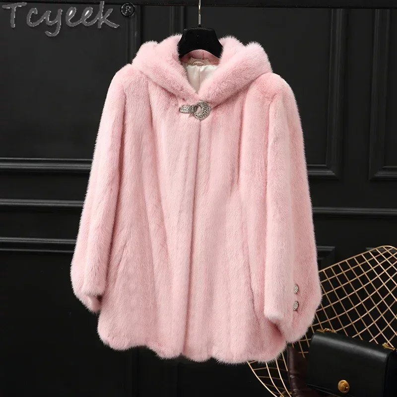 Tcyeek Vera Pelliccia Cappotto Donna 2023 Pelliccia Di Visone Naturale Cappotti Caldi Interi Giacche Di Pelliccia Di Visone Giacca Invernale Abbigliam