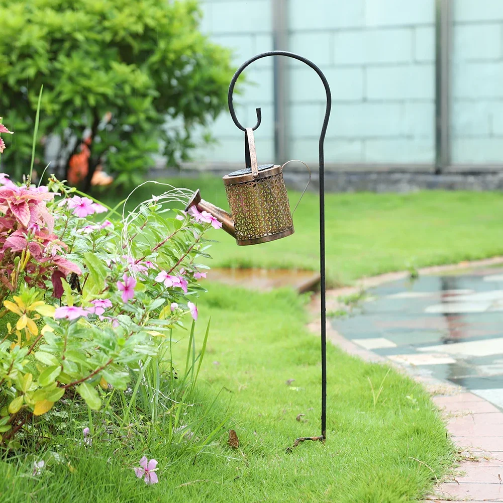 Solar Watering Can Hanging Lantern Bracket Metal Support for Garden Water Sprinkle Art Lamp Stand Patio Yard Pathway LED Decor