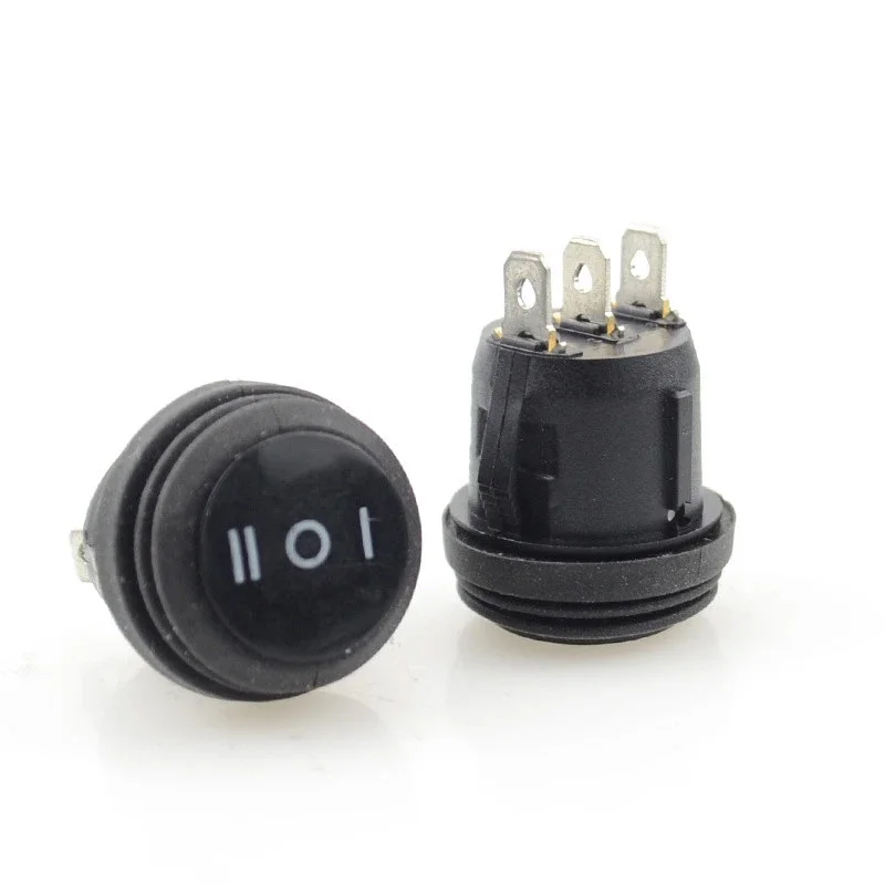 1pcs Black Waterproof 3 Position SPDT Round Boat Rocker Switch 3Pins ON/OFF/ON 6A/250V 10A/125V AC