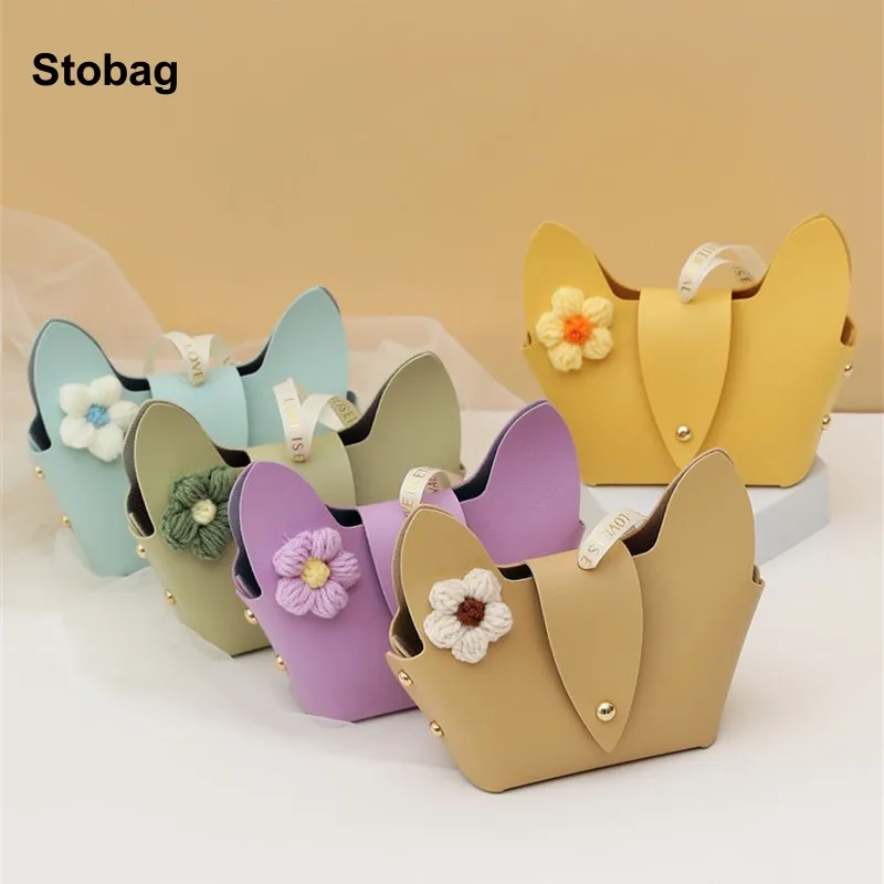 

StoBag 5pcs Candy Gift Packaging Box Bag Leather Wedding Small Tote Chocolate Sweet Storage Handbag Pocket Pouches Favor Party