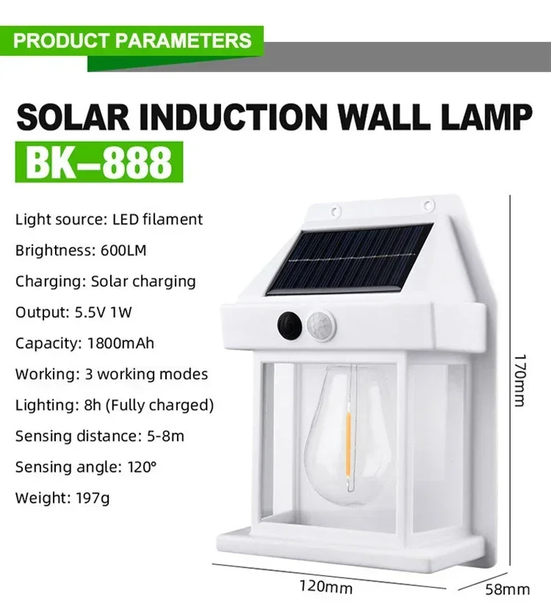 Description Picture 3 of itemSolar Wall Lamp Outdoor Waterproof Intelligent Induction Wireless Dusk to Dawn Porch Lights 3 Modes Motion Sensor Night Light