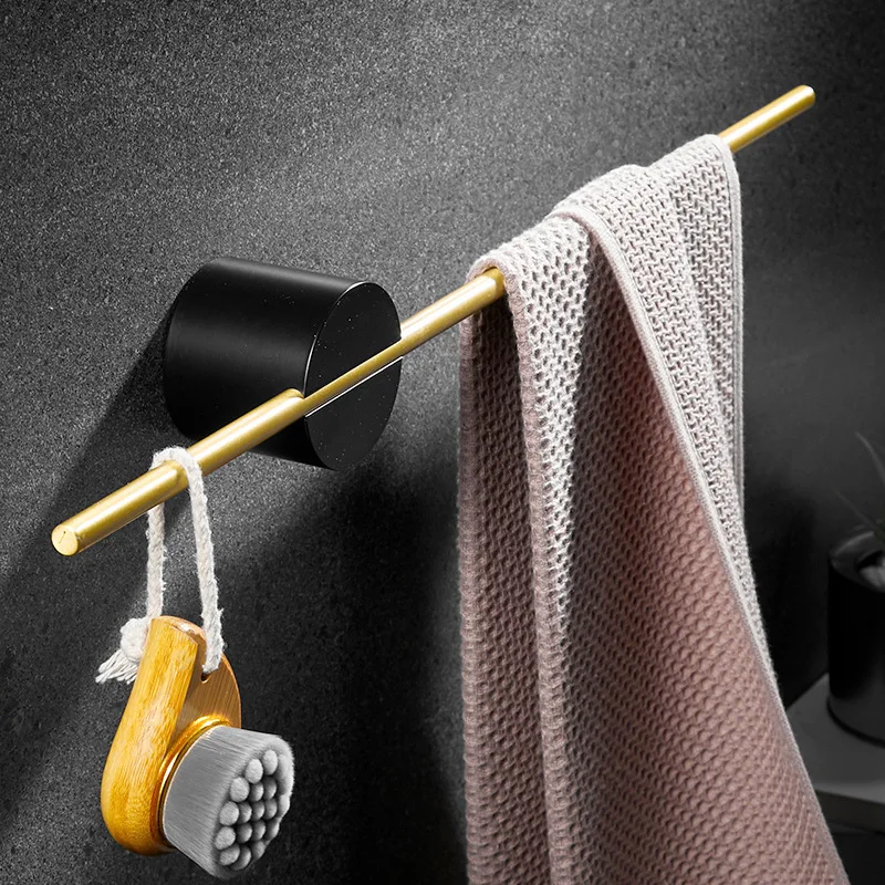 

European Brushed Gold Wood Towel Rack Bathroom Black Wall Mounted Movable Bath Bar Hanger Toilet Paper Shoes Holder Accessories