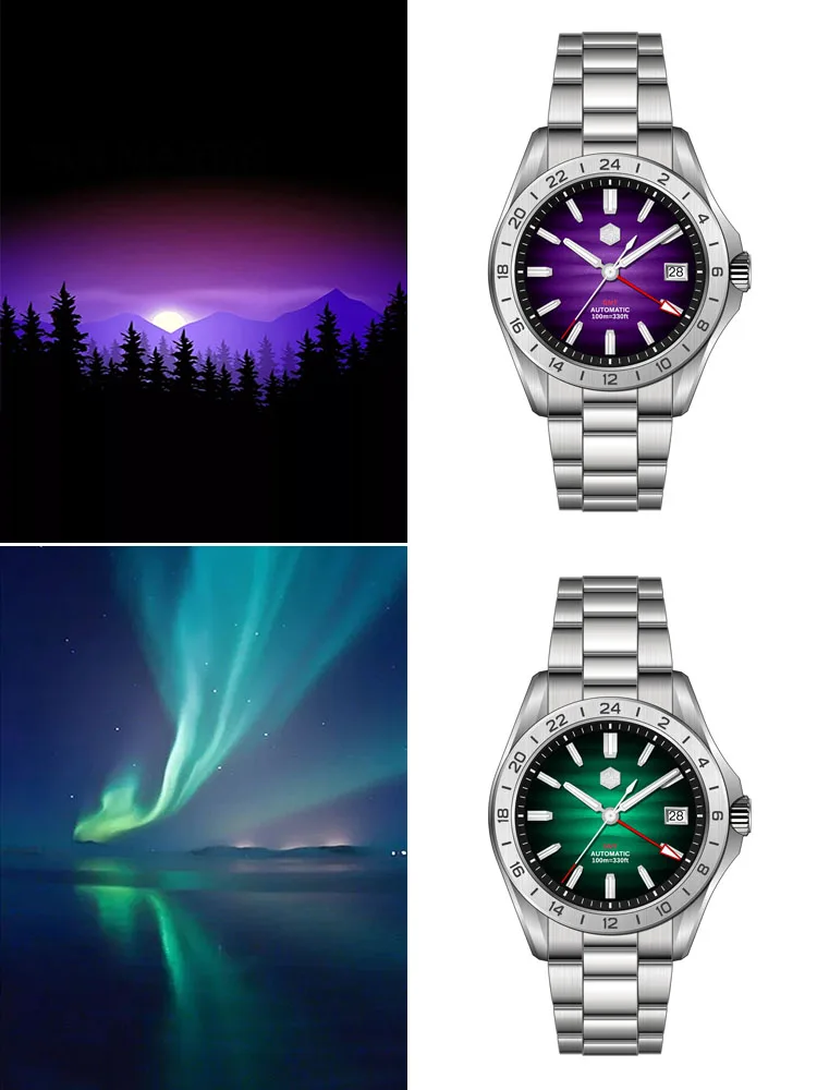 San Martin 39mm Purple Desert Texture Dial Luxury Men Dress Watch  NH34 GMT Automatic Mechanical Waterproof 100m Luminous SN0129