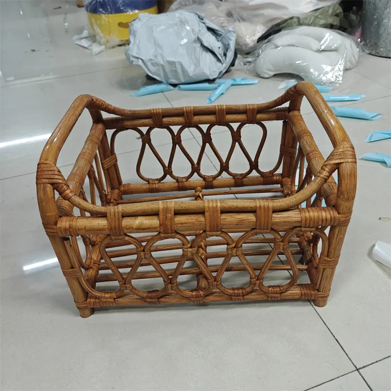 Baby Shoot Basket Newborn Photography Props Posing Bed Crib Boy Girl Photo Furniture Vintage Rattan Basket Backdrop Baby Chair