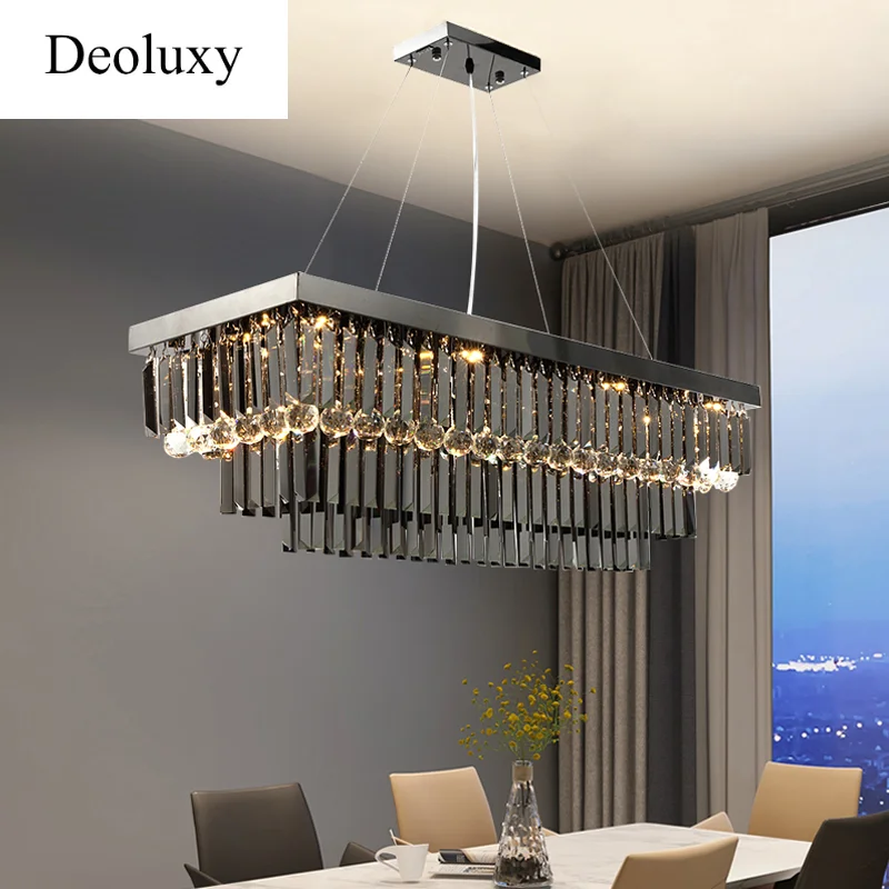 

DEOLUXY Modern crystal chandelier for dining room luxury rectangle hanging smoke gray crystals lamp island led cristal lustre