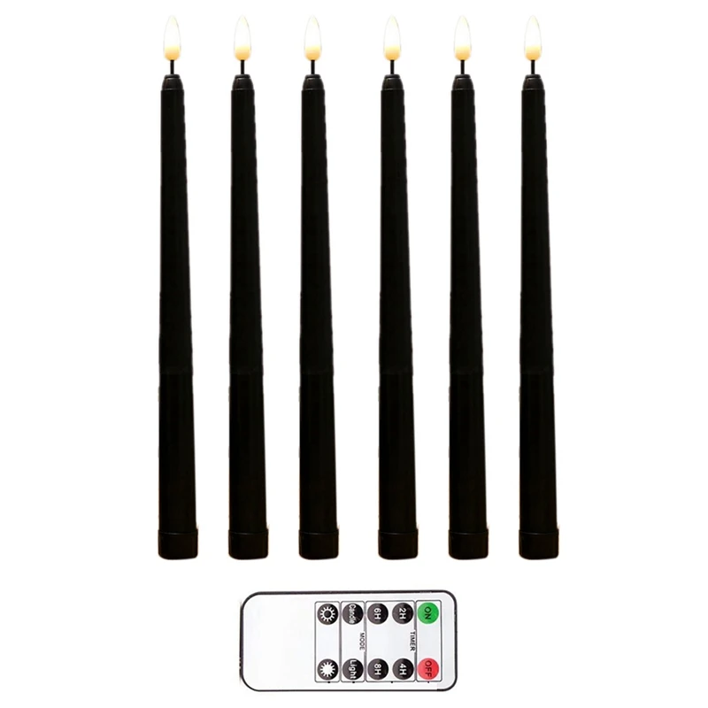 

12Pcs Flameless Black Taper Candles Flickering With 10-Key Remote Timer, Operated LED Candlesticks Window Candles