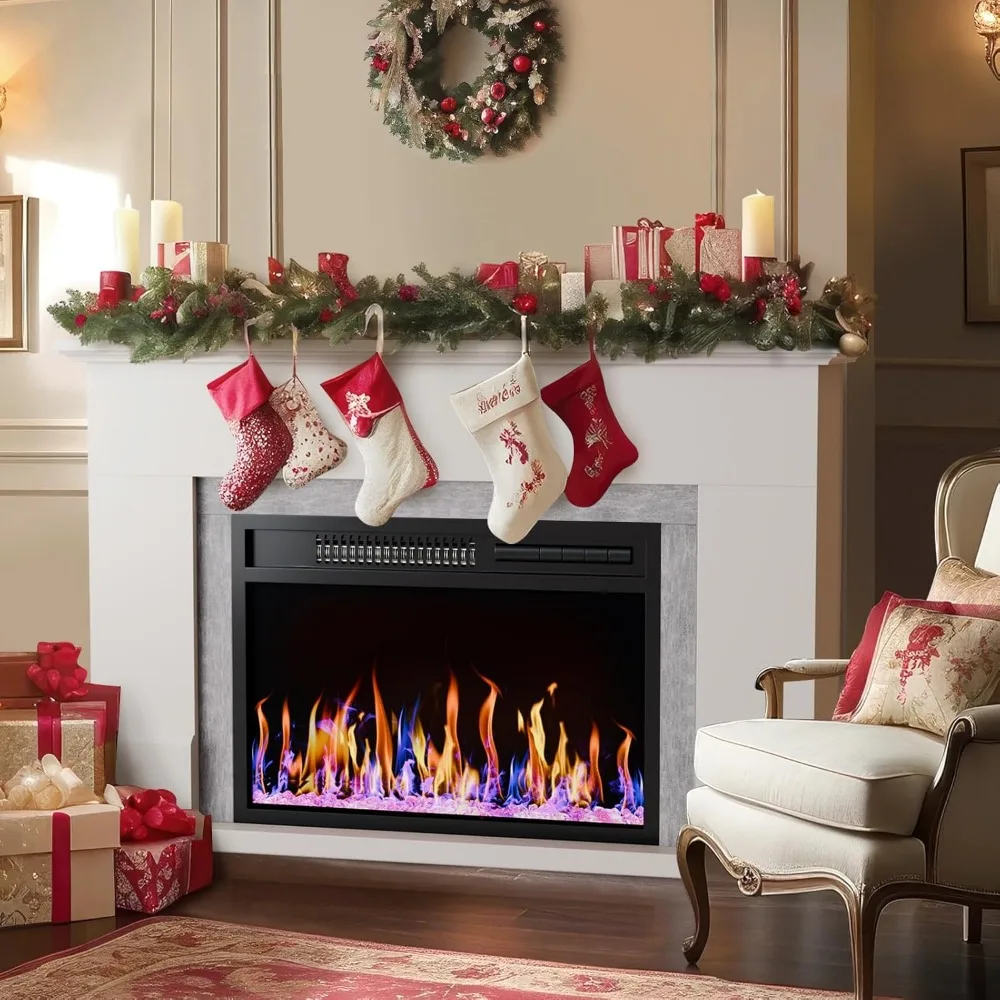 42" Electric Fireplaces with Mantel, Fireplace with Fireplace Insert, Remote Control, Fireplace with12 Colors Adjustable Flame 6