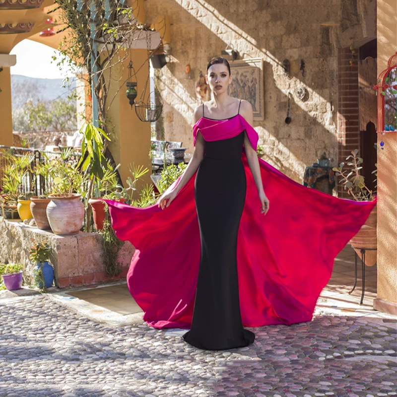 

UZN Chic Mermaid Prom Dresses Spaghetti Straps Off the Shoulder Evening Dress Watteau Train Formal Special Party Gowns