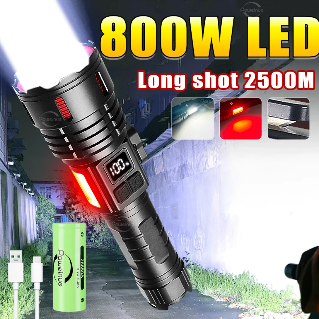 Super Bright White Laser Torch 800W High Power Flashlight Rechargeable Waterproof Hand Light Magnetic  With Tail Knife Lantern