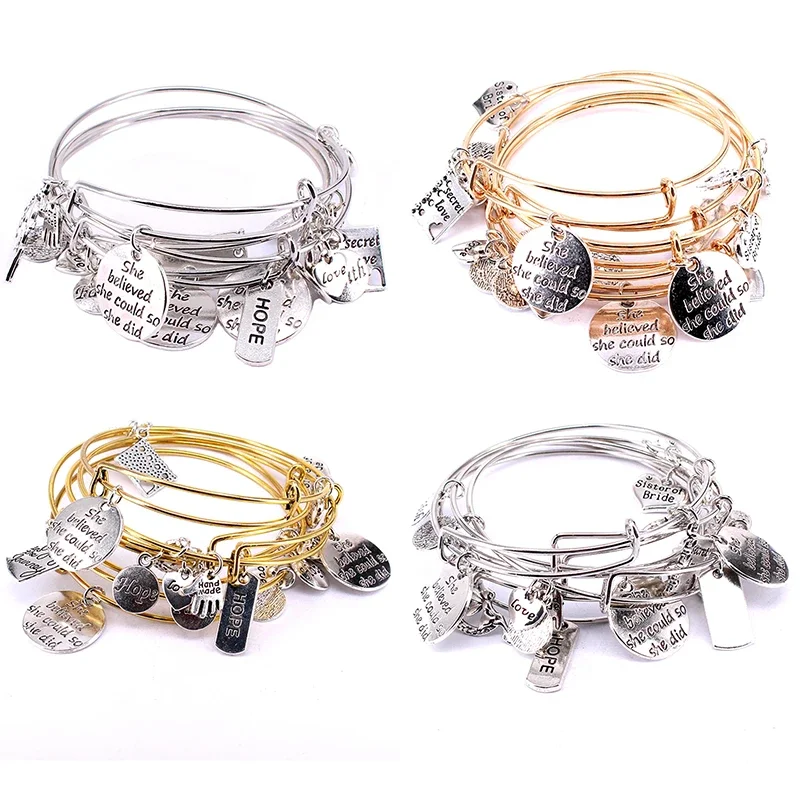 Bracelet Set Silver Gold Color Bracelets for Women Girls Jewllery Love Hope Faith Letter Charm 5pcs bangle bracelet