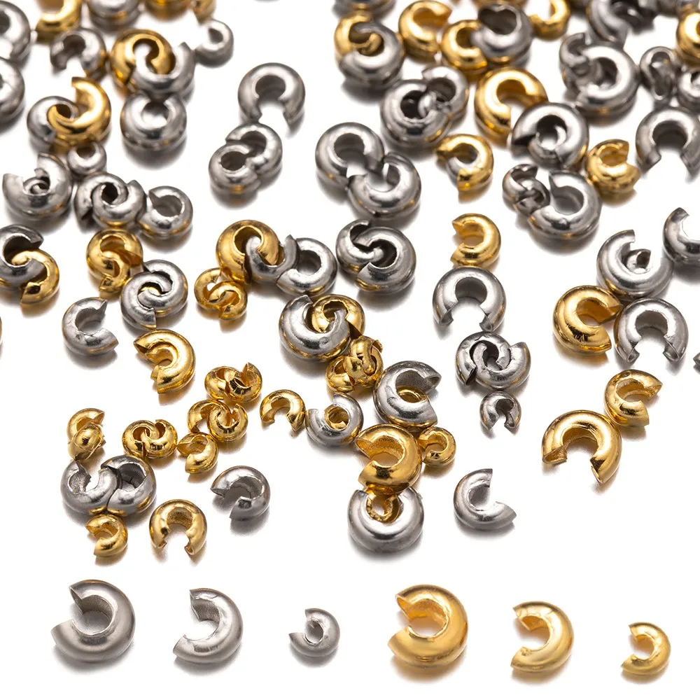 50Pcs 3/4/5mm Gold Farbe Edelstahl Crimp Perle Knoten Abdeckungen Lose Stopper Perle DIY armband Halskette Schmuck Machen Liefert
