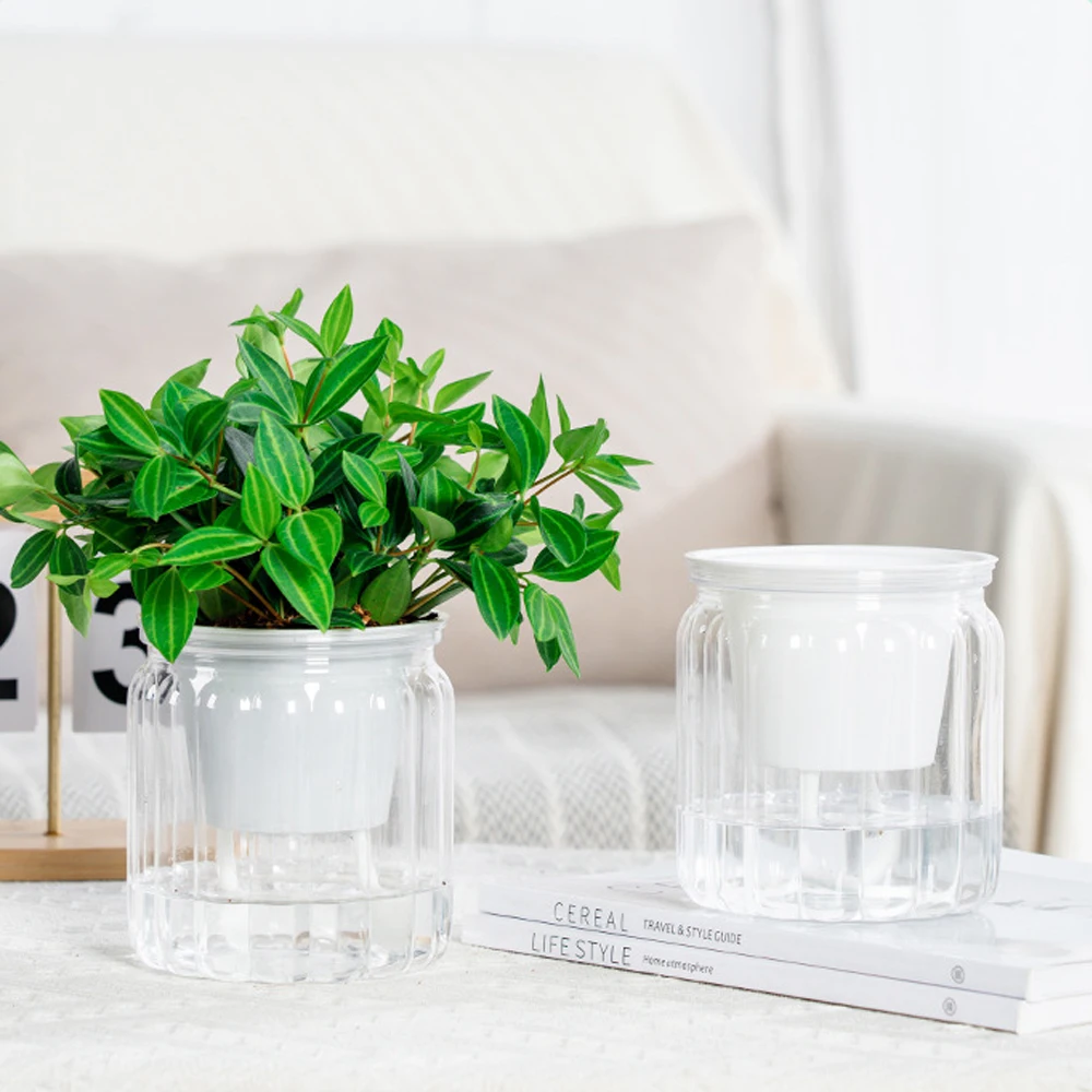 Plastic Tabletop Flower Pots Decor Self Watering Flower Pots Home Decoration Tabletop Vase Transparent Hydroponic Plants Pots - 4