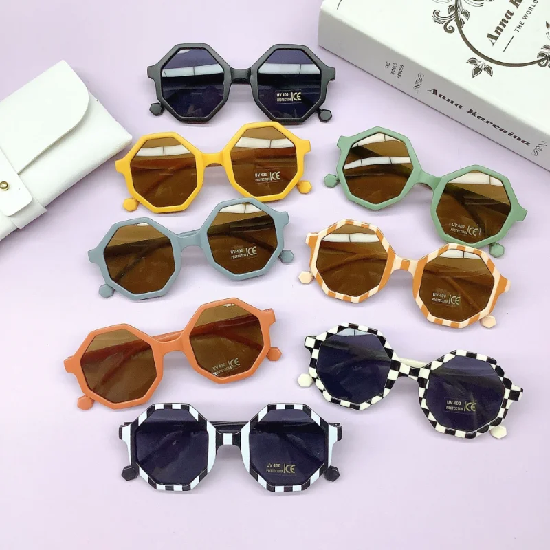 2023 Children Cute Striped Polygon UV400 Sunglasses Baby Girls Outdoor Sun Protection Sunglasses Kids Eye Protection Glasses