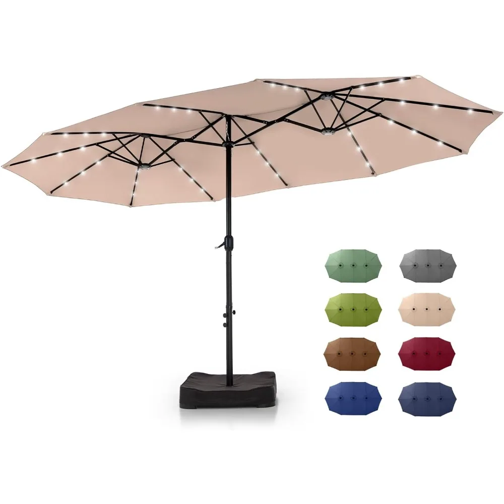 

Umbrella Outdoor 15 Ft Large Patio, with Solar Lights and Base Included, Double-Sided with Crank, Outdoor Umbrella